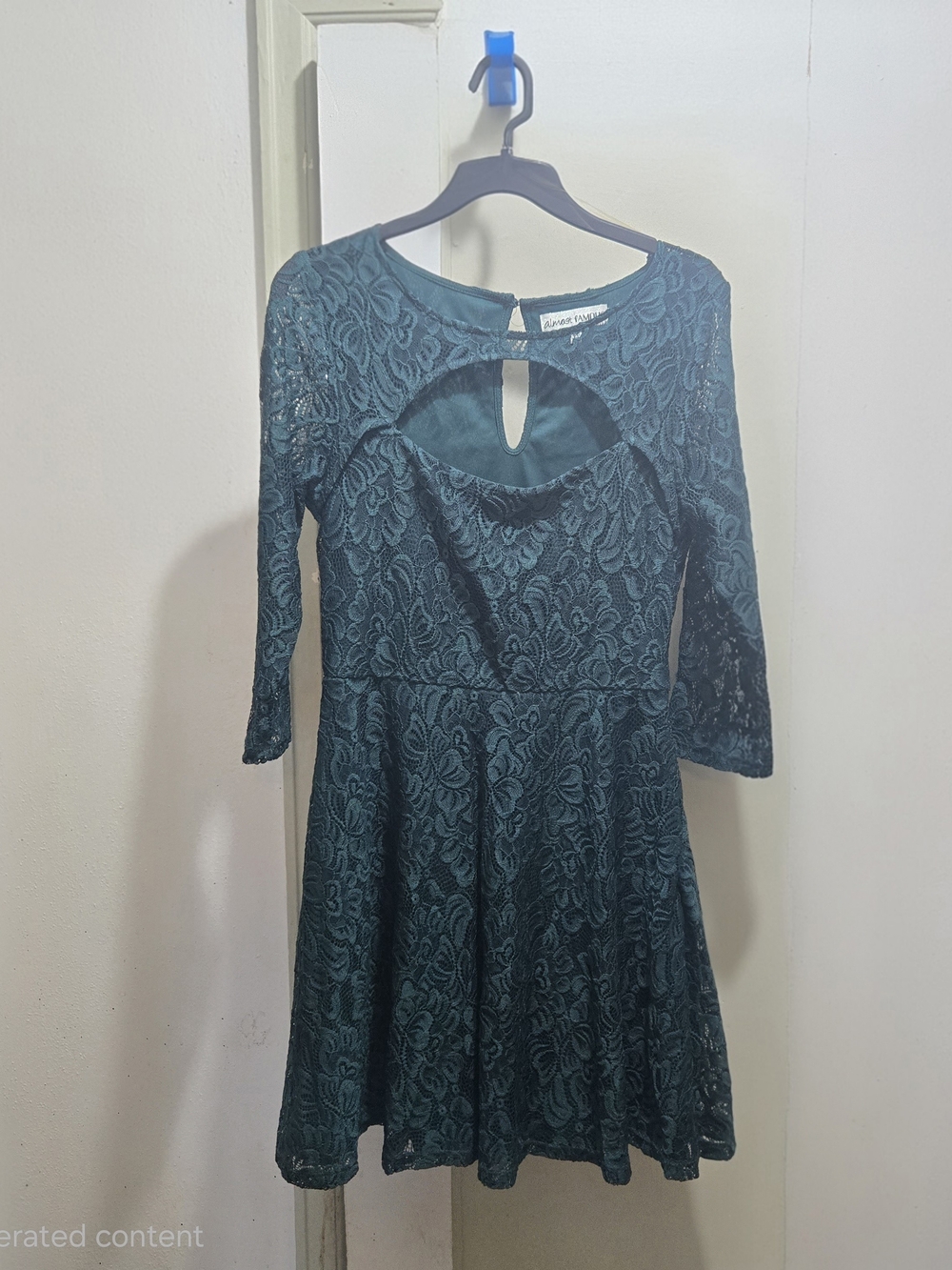 Women’s Teal Lace Fit Flare Cocktail Dress with Back Keyhole & Front Cut-out